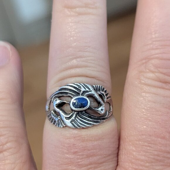 Swans Lapis Lazuli Sterling Silver 925 Intertwined Weave Boho Ring Wedding - Picture 2 of 9